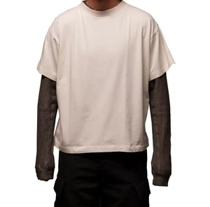 Camiseta de Manga Larga para Hombre, Estilo Estético, Lavada, con Doble Manga, Estampado Personalizado, 100% Algodón, Diseño Floral, Anti-Pilling - Product Image 2