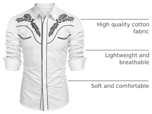 Camisa Western Bordada para Hombre, Blanca y Negra, con Diseño de Flecha y Ribete, Corte Ajustado, Manga Larga, Cierre de Perlas - Product Image 6
