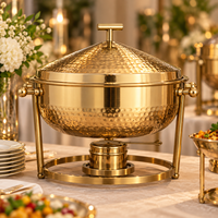 Plat de service rond de luxe en acier inoxydable doré avec couvercle à dôme roulant, chauffe-plats de buffet écologique et durable