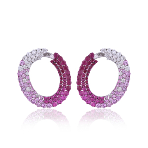 Boucles d'oreilles créoles Ivaan Jewels en argent sterling 925 plaqué rhodium, forme fleur, saphir rose, rubis, zircon cubique pavé - Product Image 5