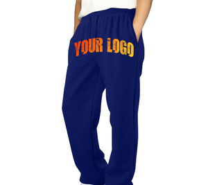 Pantalon de survêtement en laine bleu vintage pour homme, taille mi-haute, coupe droite, en coton, avec logo personnalisé imprimé, pour l'automne, vente en gros - Product Image 4