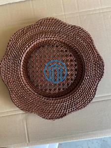 Cargador de mimbre hecho a mano con placa decorativa de ratán marrón azul para mesa de comedor costera y Bohemia - Product Image 6