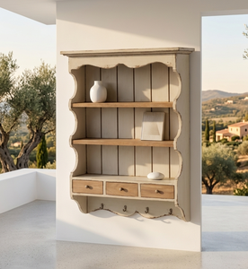 Étagère murale en bois massif Ardonar Premium, finition naturelle, avec crochets pour appartement et espace de vie - Product Image 4