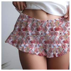 Shorts Elásticos con Volantes para Mujer, Corte Cómodo, Estampado a Mano, Algodón Transpirable, Ropa de Moda al por Mayor - Product Image 3