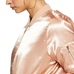 <b>Women</b> Satin Zip Front <b>Jacket</b> Soft <b>Lightweight</b> Outerwear With Ribbed Hem Long Sleeves And Side Pockets For Casual Daily Wear - Product Image 6
