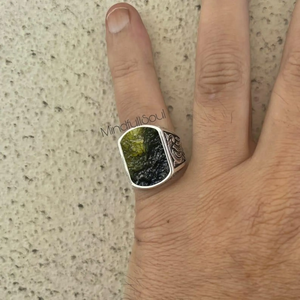 Vintage Style Raw Moldavite <b>Ring</b> | Sterling Silver Men's <b>Statement</b> <b>Ring</b> | Certified Natural Gemstone Boho Jewelry Gift | 2026 - Product Image 2
