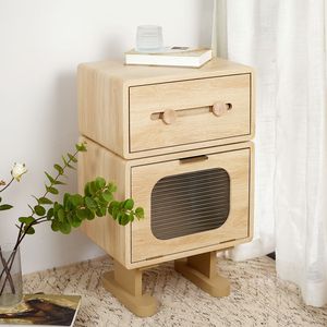 Mesa Consola de Almacenamiento Giratoria Creativa de MDF, Color Natural - Product Image 1