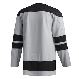 Maillot de hockey sur glace pour homme, gris et noir, en maille respirante, manches longues, fermeture à lacets, col rond, coupe classique, vêtements pour adultes - Product Image 2