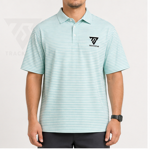 เสื้อโปโลผู้ชาย Trackstar สีเขียวมิ้นท์ลายทางสีขาว แขนสั้น คอปกติดกระดุม เสื้อกอล์ฟลำลอง สกรีนโลโก้ได้ - Product Image 1