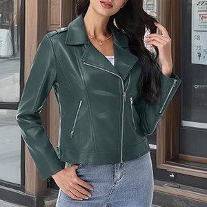 Chaqueta Bomber de Cuero Genuino para Mujer, Color Sólido, Cierre de Cremallera, Manga Larga, Cuello Alto, Estilo Otoñal, Tejido Transpirable - Product Image 6