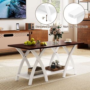 Tavolino da Caffè in Legno Stile Fattoria a 2 Livelli da 40 Pollici con Ripiano Portaoggetti per Soggiorno - Product Image 4