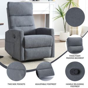 Poltrona Reclinabile Manuale Grigia con Funzione Dondolo e Girevole, Design Confortevole in Tessuto per Soggiorno - Product Image 2