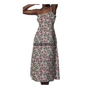 New Designer Clothing Beach Women Floral Style Beautiful Hand Block Printed Cotton Tunic Spaghetti Strap <b>Dress</b> <b>For</b> Women Cloth - Product Image 1