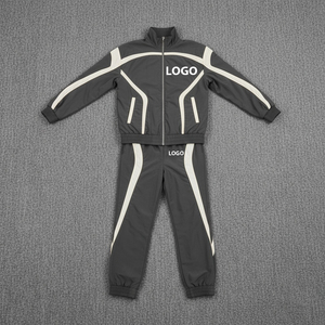 Men's Grey White Color Block Tracksuit Full <b>Zip</b> <b>Hooded</b> Collar Sporty Jogging Set Spring Breathable Eco-friendly Lightweight - Product Image 4