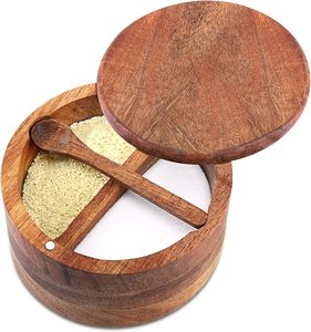 Mangowood Salt Keeper Duo Tan, bols à épices en bois de manguier pour la cuisine, boîte à sel en bois de manguier, support pour une petite dose de sel - Product Image 1