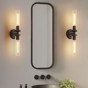 Set di Applique da Parete Moderne a Due Pezzi, Illuminazione per Bagno Nera Opaca con Vetro Trasparente, Elegante Decorazione Murale - Product Image 3