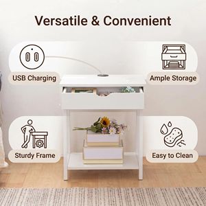 Nightstand with Drawer and <b>Shelves</b> <b>Bedside</b> Table for Living Room Bedroom Accent Furniture - Product Image 2