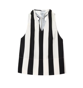 New Women's European and American Style Fashion Simple Loose Striped Sleeveless Vest Top Women's Clothing Color Puff Vest Top