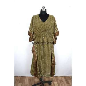 Vestido Kaftán Largo Floral Indio 100% Algodón con Estilo Formal, Cuello en V, Manga Corta y Silueta Ajustada para Fiestas - Product Image 6