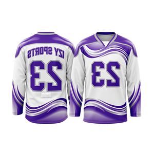 Camisetas de Hockey sobre Hielo Sublimadas con Patrón de Ondas Blancas y Púrpuras, Transpirables, Cuello en V, Ropa de Entrenamiento, Jersey de Manga Larga - Product Image 2