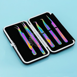 Pince à épiler d'isolation de cils Pince à cils diamantée Pince à épiler à pointe de fibre professionnelle en acier inoxydable pour extensions de cils - Product Image 1