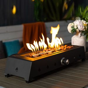 Brasero portable d'extérieur de 28 pouces avec raccordement rapide au gaz propane, protection contre le vent en verre et pierres de lave - pour les divertissements en plein air - Product Image 1
