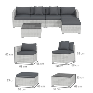 Moderno Conjunto de Muebles de Jardín de Ratán Sintético para 6 Personas, con Sofá Seccional, Cojines y Mesa de Centro - Product Image 2