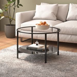 Table basse élégante en verre trempé noir et transparent avec base en fer thermolaqué - Product Image 1