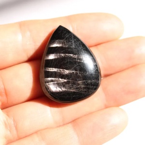 Aamna Gems Natural Hand Carved Flash Hypersthene Gemstone Oval Cut <b>Black</b> <b>Polished</b> Third Party Certified for Pendant Jewelry - Product Image 2