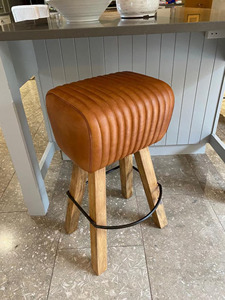 Vintage Leather <b>Bar</b> <b>Stool</b> with Mango <b>Wood</b> Structure Industrial Counter Height Chair for Cafe Kitchen Pub Decor - Product Image 1