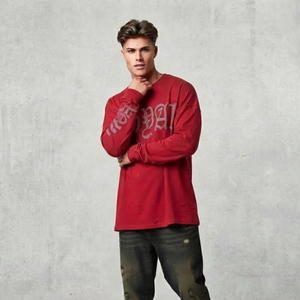 Camiseta de hombre de alta calidad con pedrería, manga larga, algodón grueso, estilo urbano, corte holgado, cuello redondo, oversize - Product Image 4