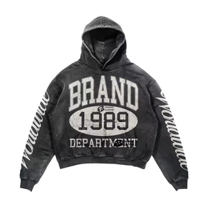 Survêtement décontracté à capuche pour homme, 100 % coton, imprimé uni, délavé à l'acide, pour l'entraînement sportif et le jogging, prix bas, vente en gros - Product Image 5