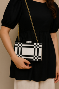 Pochette de soirée de luxe faite à la main en bois et résine, durable et écologique, avec incrustation géométrique, sac à bandoulière avec chaîne, logo personnalisé - Product Image 3