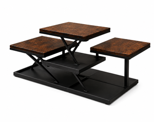 Ensemble de tables basses en bois rustique moderne avec plateaux carrés à trois niveaux et structure en métal noir pour salon et mobilier de maison - Product Image 1