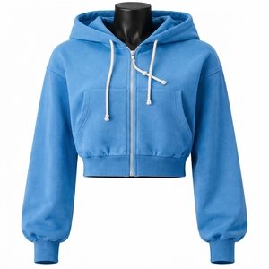 Sweat à capuche court pour femme, nouveau style, en molleton épais 100 % coton, avec fermeture éclair, chaud et confortable à manches longues - Product Image 1