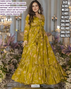 Sunshine Riwaayat Floor-Length Ball Gown Set with Floral Embroidery Modern Design Chinon Fabric - Product Image 3