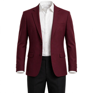 <b>Men's</b> Burgundy Single Breasted Flat Front Suit <b>Jacket</b> with <b>White</b> Shirt and Black Pants Polyester Material Adult Formal Wear - Product Image 1