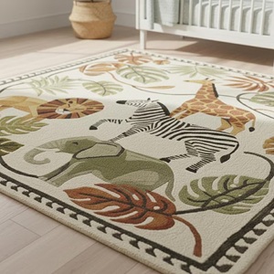 Tapis d'appoint pour enfants à thème animaux de la jungle, tapis tufté à la main pour chambre d'enfant, salle de jeux, chambre à coucher, tapis décoratif doux pour enfants - Product Image 5