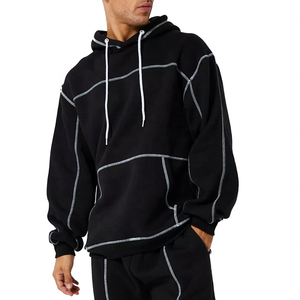 Ensemble sweat à capuche et pantalon de survêtement pour homme, écologique, séchage rapide, respirant, avec surpiqûres contrastées - Coupe décontractée automne en polyester/coton - Product Image 3