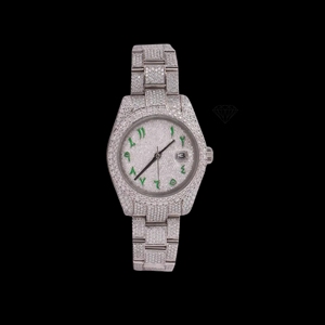 Reloj de lujo con números arábigos y diamantes, estilo hip hop para hombre y unisex, reloj de pulsera de acero inoxidable estilo rapero. - Product Image 1