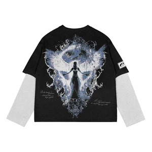 High Quality Double Layer 100% Cotton <b>Polyester</b>/Cotton Oversized Long Sleeve Custom Printed Dtg T-Shirt Streetwear Distressed - Product Image 2