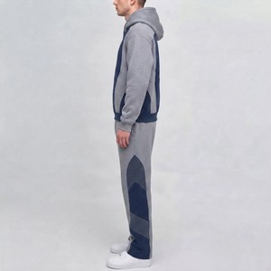 Ensemble de survêtement pour homme avec sweat-shirt à capuche et pantalon de jogging à blocs de couleur, fermeture éclair intégrale, tenue de sport décontractée deux pièces - Product Image 3