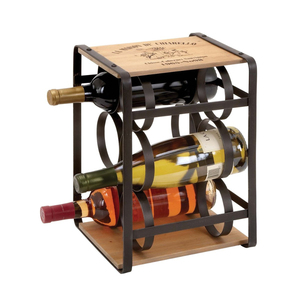 Porte-vin de comptoir de qualité supérieure, 6 bouteilles, en bois massif et métal noir, pour cuisine et décoration intérieure - Product Image 1