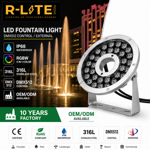 ไฟน้ำพุ LED RGB 12V 48W กันน้ำ IP68 ขนาด 160 มม. ทำจากสแตนเลสและกระจกนิรภัย สำหรับตกแต่งสวน บ่อปลา สระว่ายน้ำ - Product Image 6