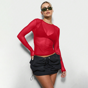 เสื้อยืดแขนยาวผู้หญิงแฟชั่นขายดี ทรงเข้ารูป เซ็กซี่ สไตล์คลับ ผ้าฝ้าย 100% ระบายอากาศได้ดี - Product Image 1