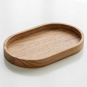 Plateau de rangement ovale en bois poli, design moderne et luxueux, à un seul niveau, compatible lave-vaisselle, grande capacité, organisateur de table - Product Image 1