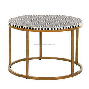Trendy Starcatcher, mesa de centro con incrustaciones de hueso geométrico, artesanías artísticas, muebles para el hogar con soporte de Metal decorativo - Product Image 1