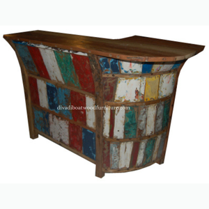 เคาน์เตอร์บาร์ไม้เรือรีไซเคิล โต๊ะบาร์ไม้เก่าสไตล์เรียบง่าย เฟอร์นิเจอร์ไม้เรือหลากสีสันสำหรับบ้านและร้านค้า - Product Image 1