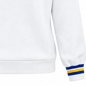 Suéter Blanco con Cuello Redondo, Bordado Azul Dorado Sigma Gamma Rho 1922, Jersey de Manga Larga con Puños a Rayas, Prenda Universitaria Clásica - Product Image 3