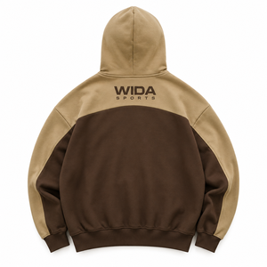 Custom 320 GSM Camel <b>Tan</b> Dark <b>Brown</b> Color Block Cotton Polyester Pullover Fleece Hoodie With Screen Printed Logo - Product Image 2